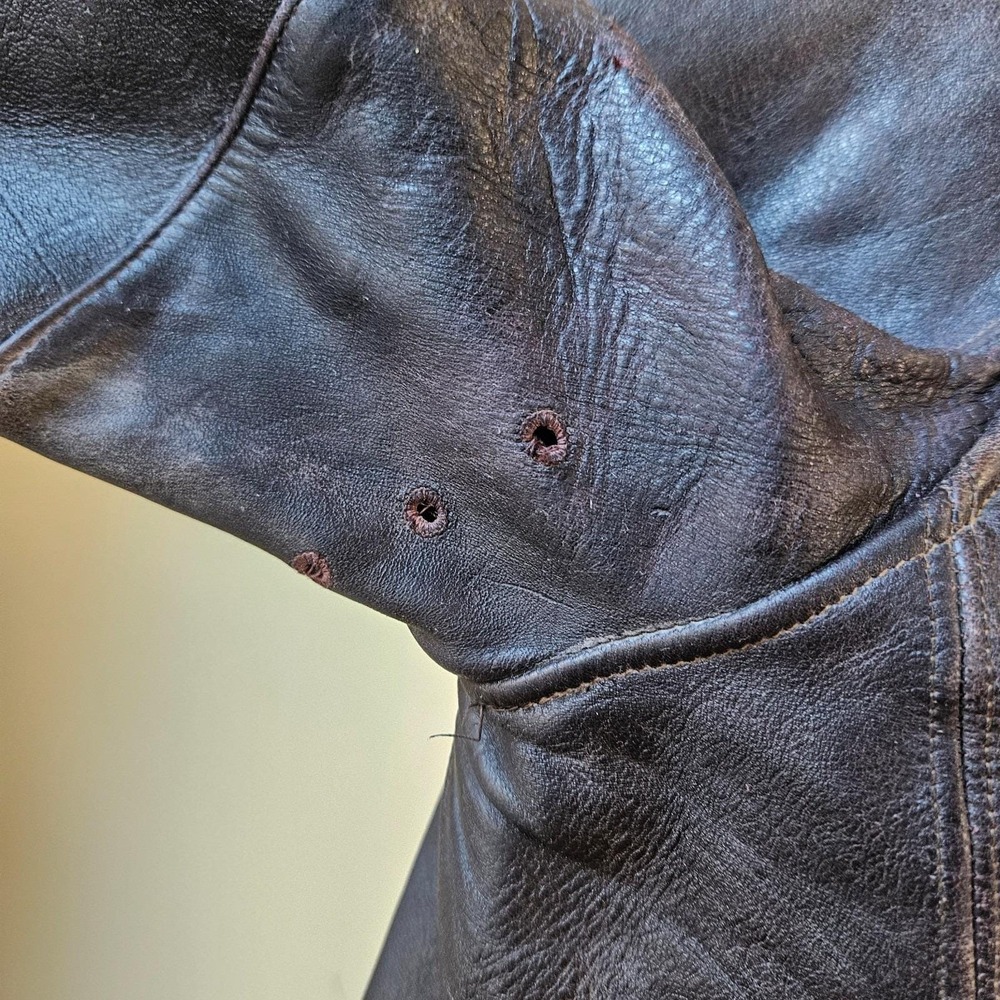 Vintage Penneys‎ Towncraft Leather Car Coat Brown 50s 60s Talon Zip Distressed - Picture 14 of 16
